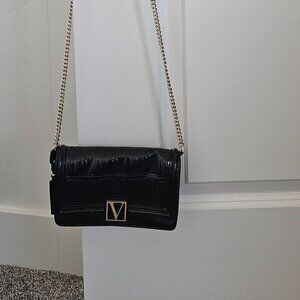 Victoria's Secret The Victoria Mini Shoulder Bag Purse Black Patch Logo NWT
